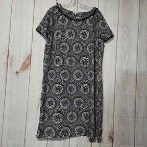 Talbots Dress Ladies 2x‎ Black White Short Sleeve Crew Neck Midi